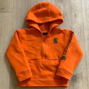 Carhartt Kids 3T Orange Quarter Zip Hooded Sweatshirt TS6273-B Logo Sleeve